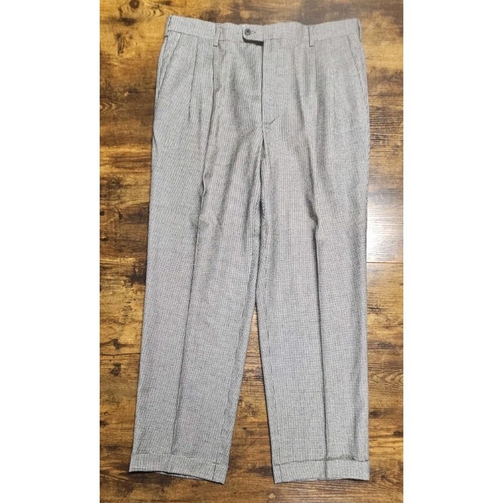 Zanella Bennett Dress Pants Black Micro Houndstooth Wool Men's 37x31 Trousers
